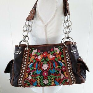 Montana West Concealed Carry Purse Faux Leather Floral Embroidered Chain Link